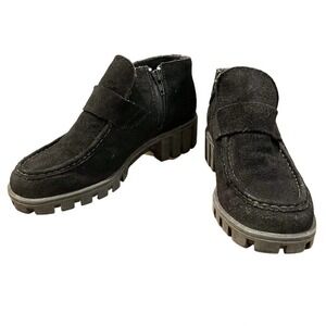 Barbo Womens 7.5M Block Heels Ankle Booties Black Suede Side Zip Comfort